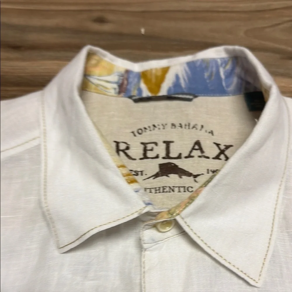 Tommy Bahama Mens XL 100% Linen Authentic Fit Button Front Shirt Camp Travel